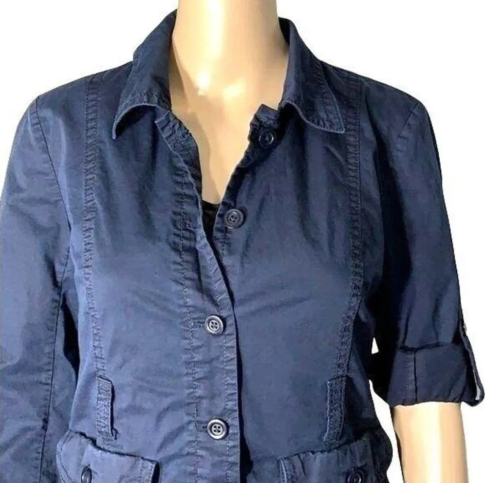 J Crew Womens Jacket Coat Chino Khaki Casual Stretch Lightweight Navy Blue Small - Image 3