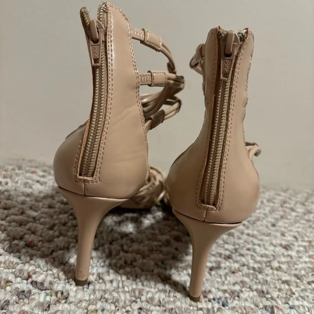 Like New BCBGeneration Maria Nude Beige Stiletto Zip-Up Strappy Heels- Size 10 - Image 7