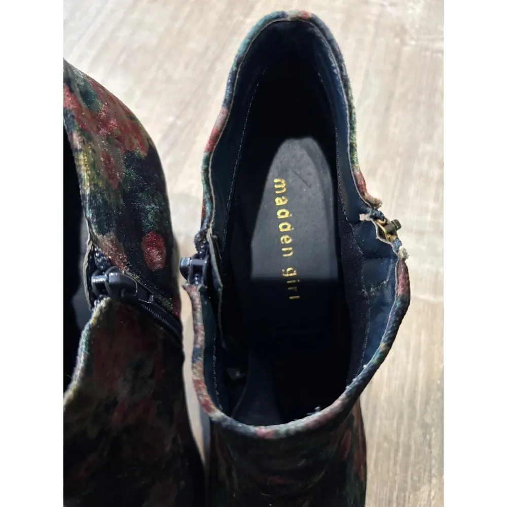 Madden Girl Floral‎ Velvet Ankle Booties Block Heel Side Zip Closure - Image 2