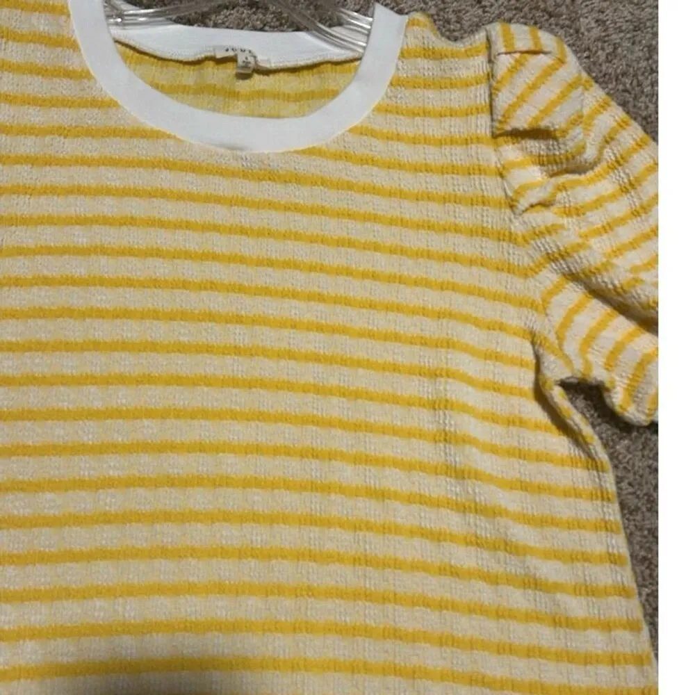 Jodifl Women's Yellow Striped Ruffle Sleeve Blouse Size S Casual Top - Image 3