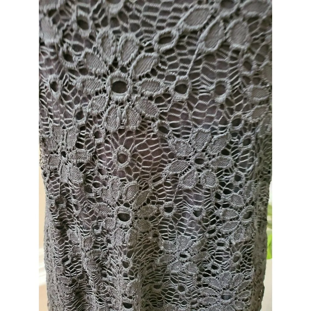 Ginger G Women's Black Floral Nylon V-Neck Sleeveless Knee Length Dress Size L - Image 3