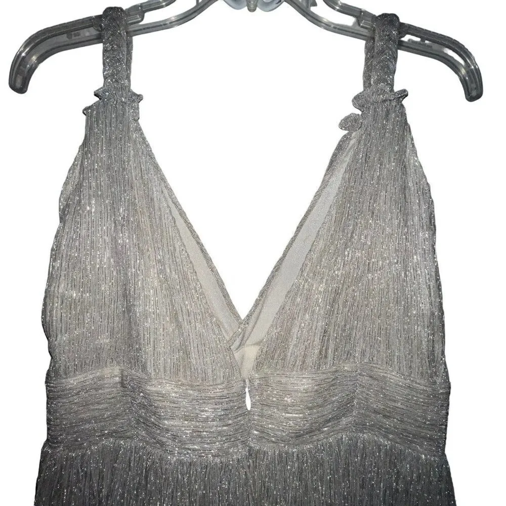 LINI KATHERINE DRESS CHAMPAGNE GLITTER MAXI FORMAL GOWN SLEEVELESS V NECK MEDIUM - Image 5