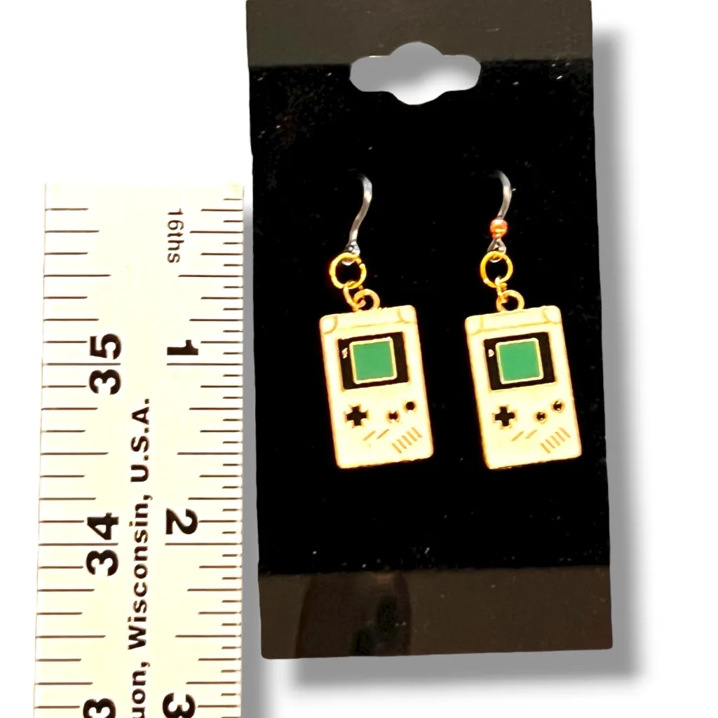 Hypoallergenic Gameboy Console Dangle Drop Earrings Plastic Hooks Retro Gaming White - Image 3