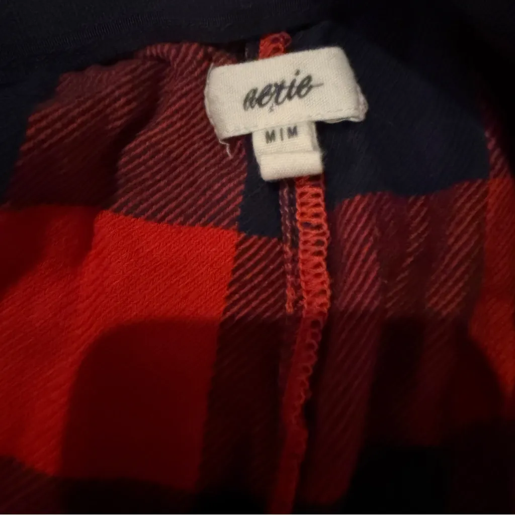 Aerie Red & Navy Blue Buffalo Check High Rise Pajama Shorts Sz M - Image 3