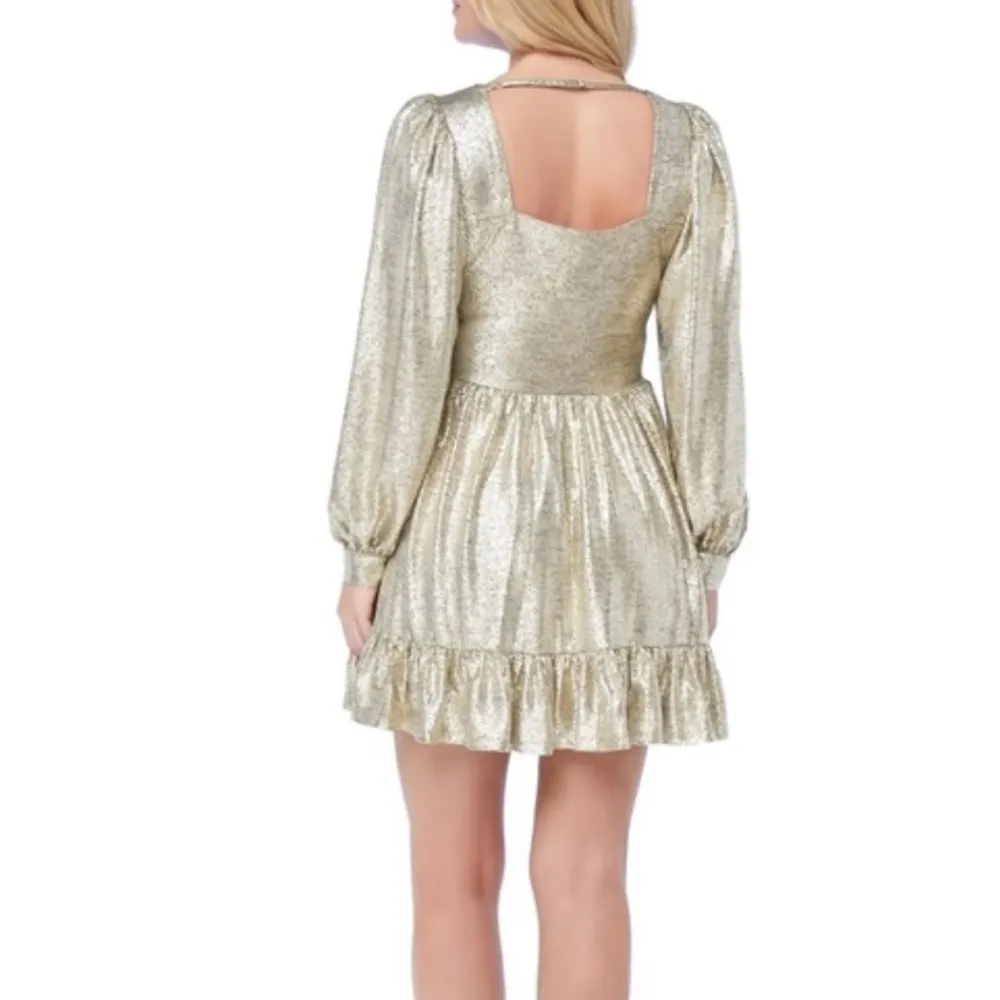 Skies are Blue Metallic Long Sleeve Gold Cocktail Dress Party Size Medium M - Image 11