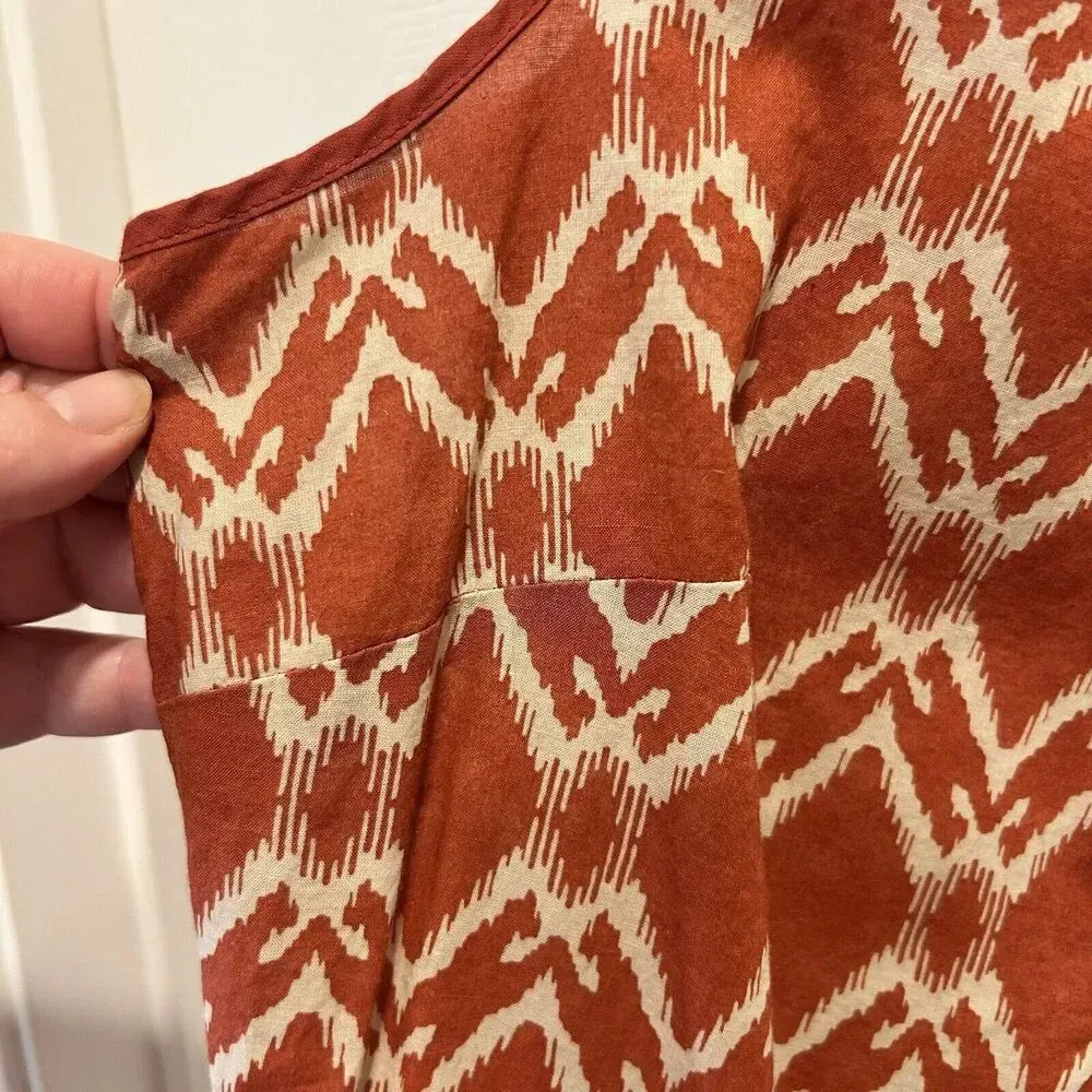 St. John's Bay Blouse Women Large Orange Ikat V-Neck Sleeveless Cotton‎ Gorpcore - Image 4