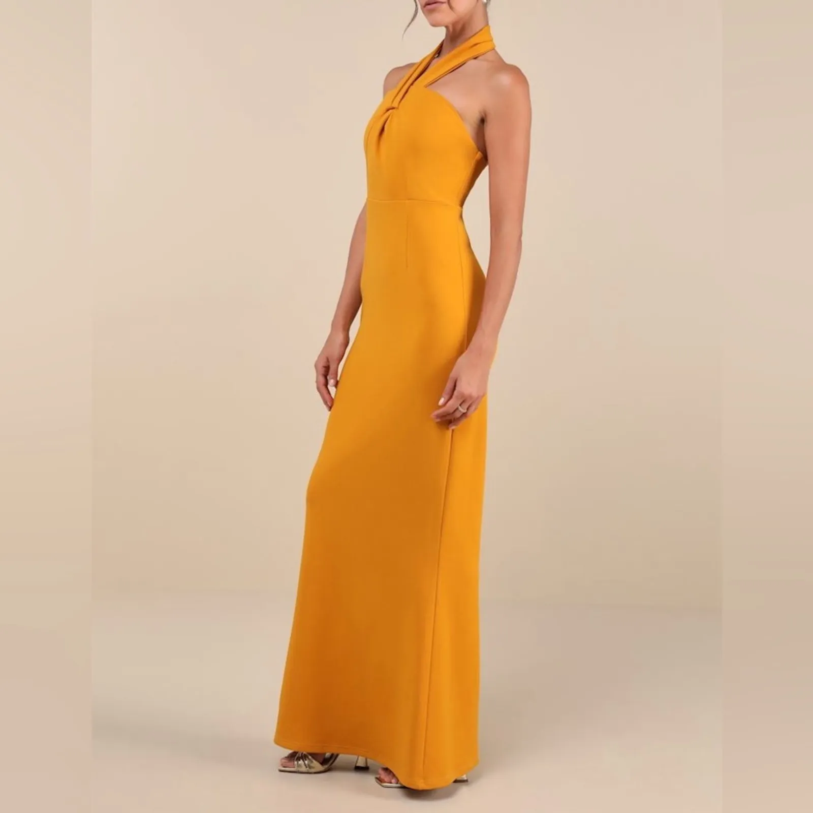 Lulus Mesmerizing Perfection Yellow Halter Neck Backless Maxi Dress Womens Sz XL - Image 3