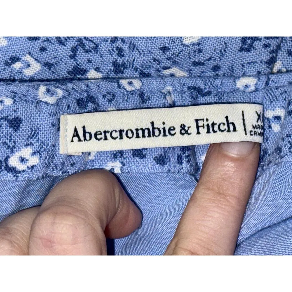 Abercrombie & Fitch Blue White Floral Zip Up A-Line Mini Skirt Womens Size XL - Image 4