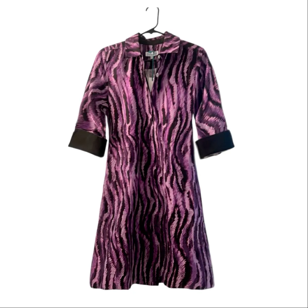 NWT Revolve x Perlavera Purple & Black Clara Zebra-Print Button Down Shirt Dress - Image 2