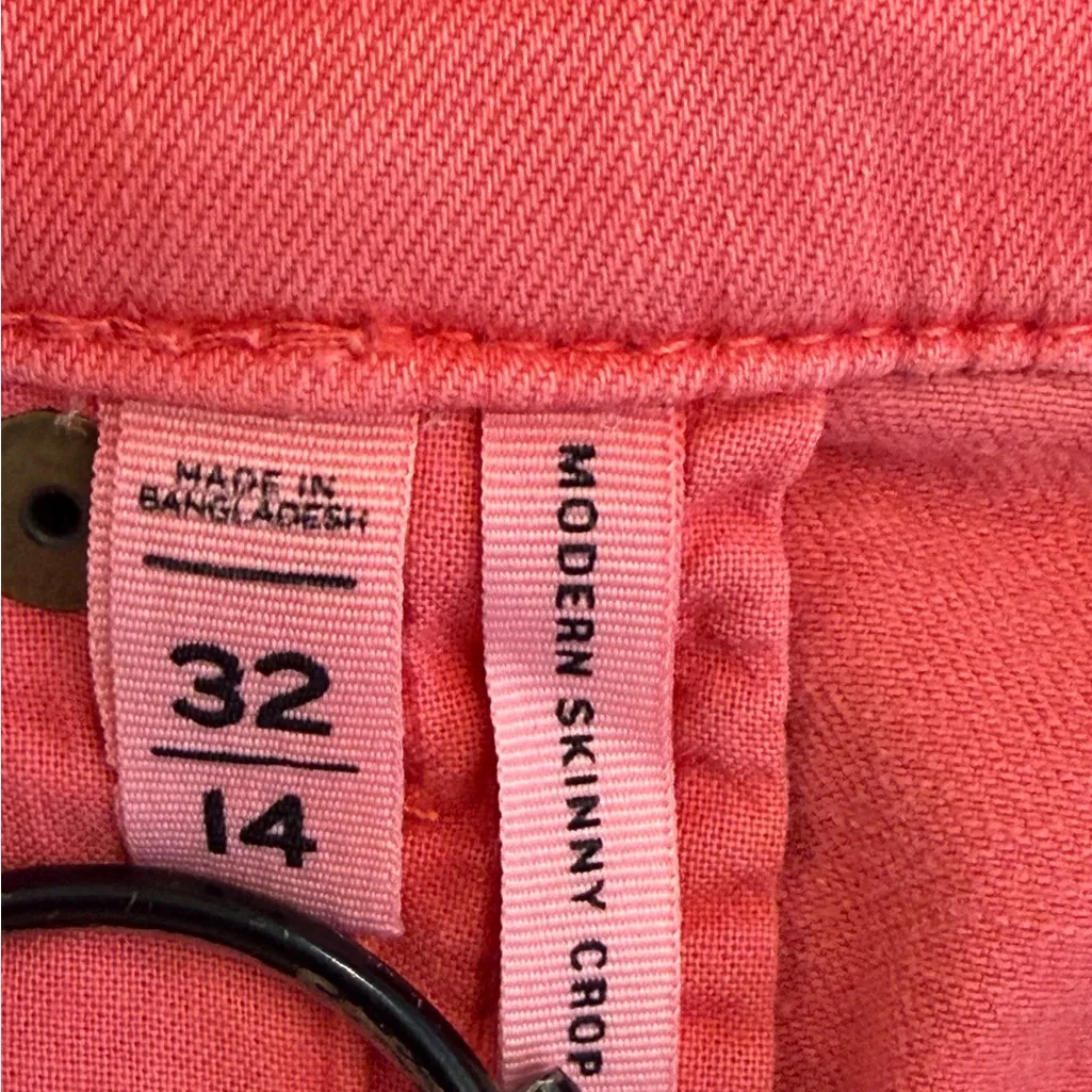 LOFT Modern Skinny Crop Jeans Coral Pink Size 14/32 Raw Hem Stretch - Image 10