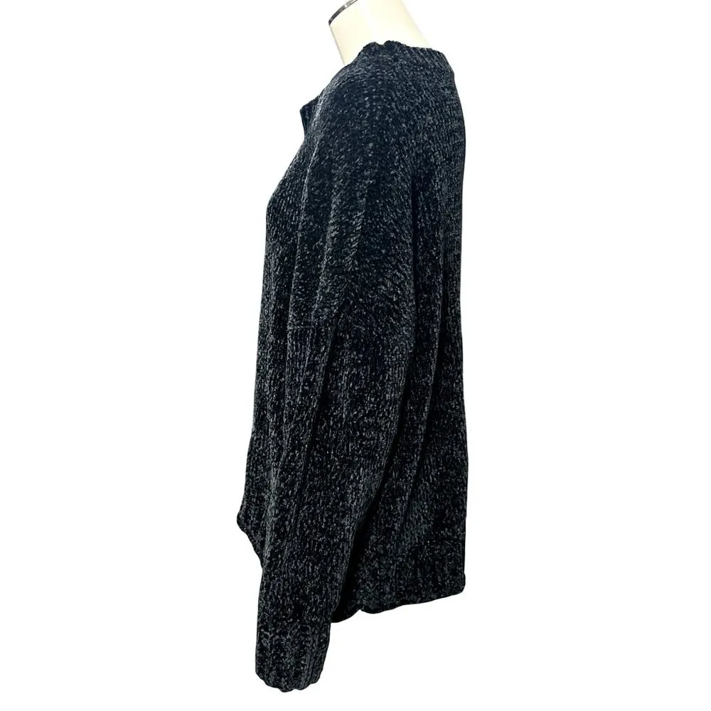 Seven7 Black Chenille Knit Sweater Soft Plush Crewneck Long Sleeve Warm Comfy XL - Image 2