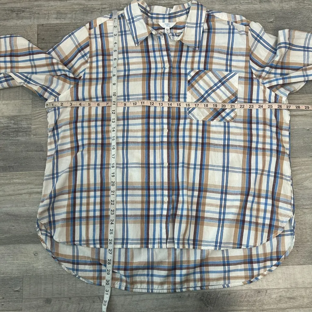 Time & Tru Blue White Plaid Flannel Long Sleeve Button Down Women's R3 Size undefined - Image 4