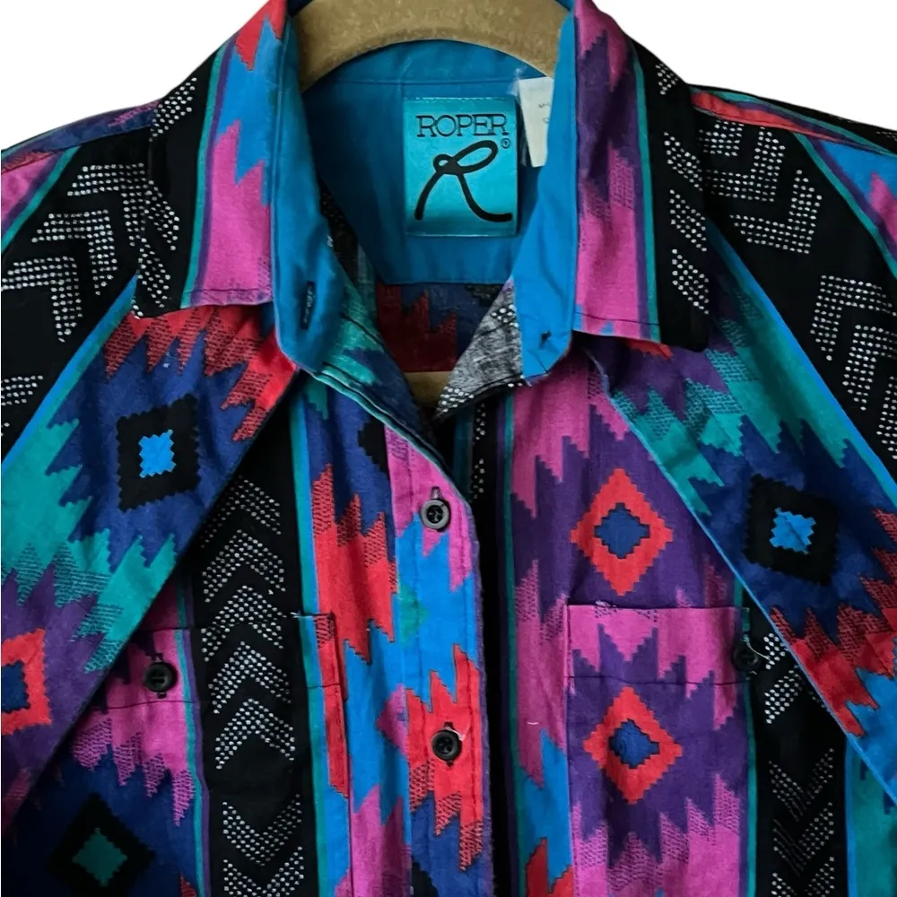 VTG. 80’s Roper Southwestern Button Up Womens Western Shirt.sz. VTG. 9/10 - Image 3