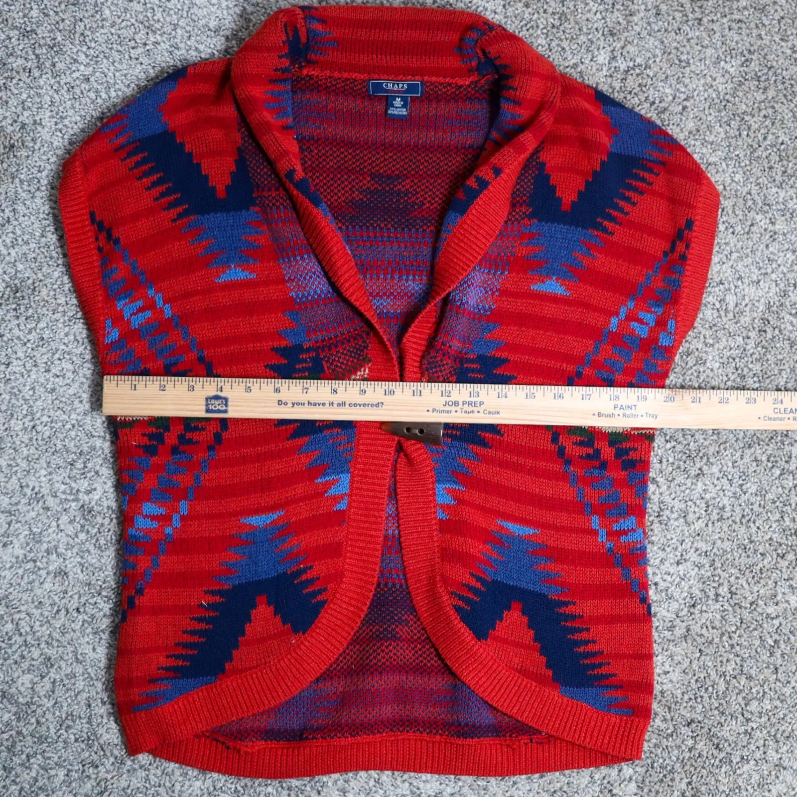 Chaps Denim Shawl Collar Cardigan Sweater Vest M Aztec Geometric Southwestern Red Size M - Image 6