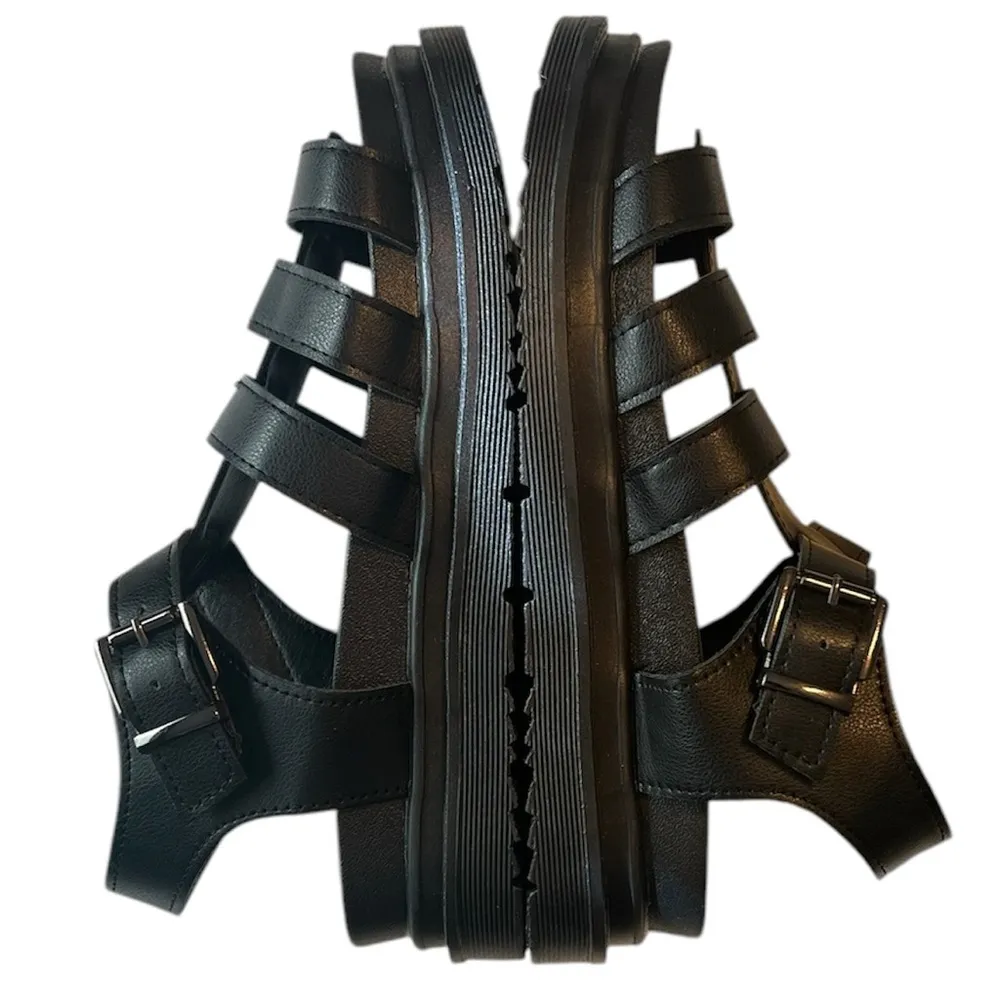 Black Chunky Retro Sandals PVC Leather Look Women’s Sz 8.5 Platform Strappy New - Image 7