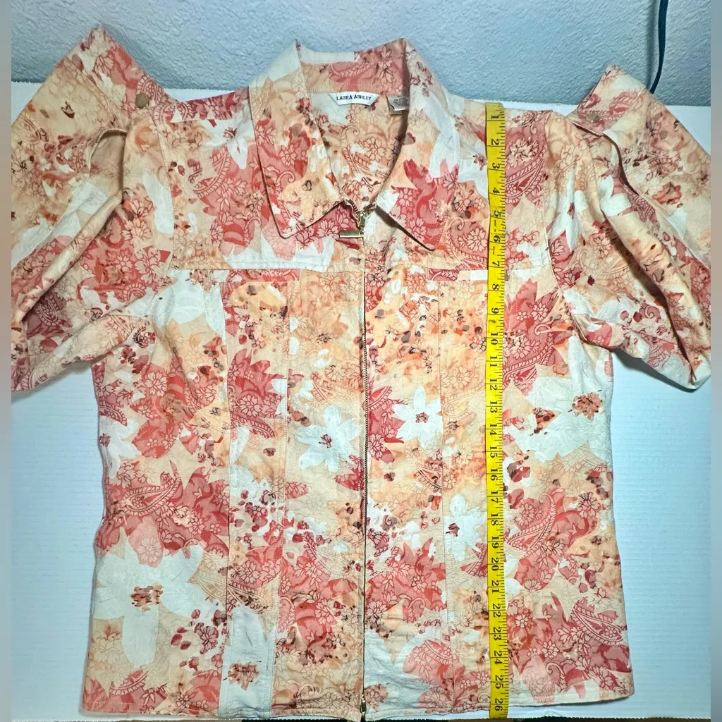Laura Ashley Floral Zip Up Blazer‎ Jacket Peach Orange Casual Party Vacation XL - Image 4