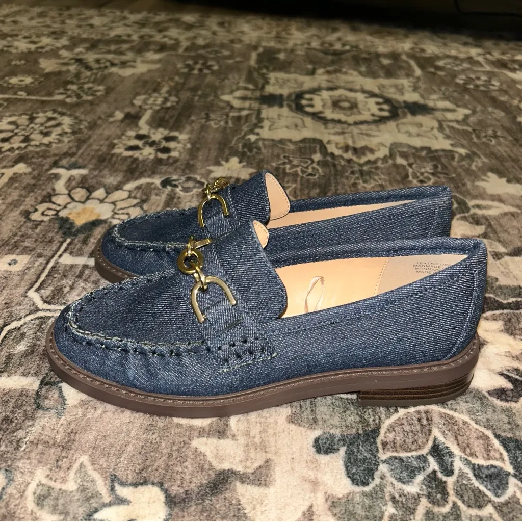LOFT Blue Denim Loafers with Gold Chain - Image 2
