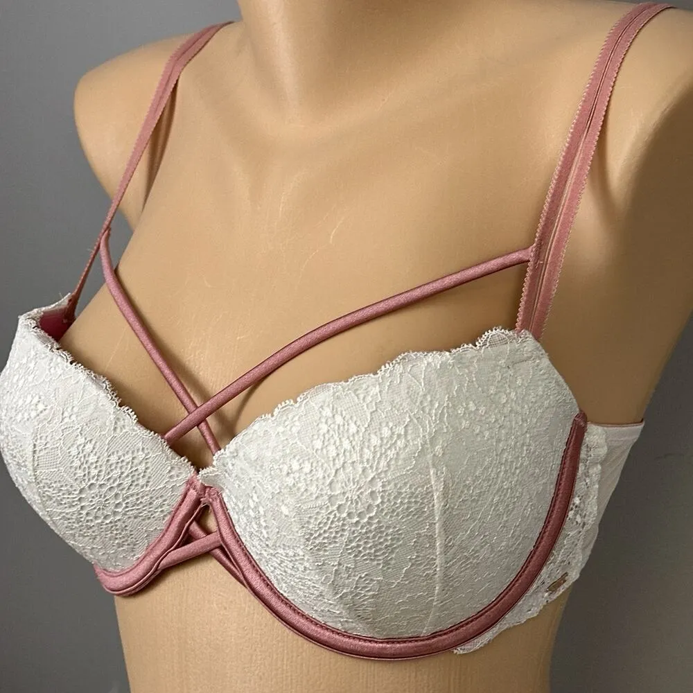 Victoria's Secret Pink Date Push Up Bra Size 34D Padded Underwire Cage Strappy - Image 2