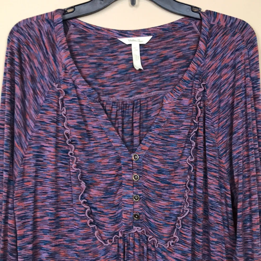 Matilda Jane Women’s Knit Ruffle Button Front Split Neck Long Sleeve Shirt - Image 2