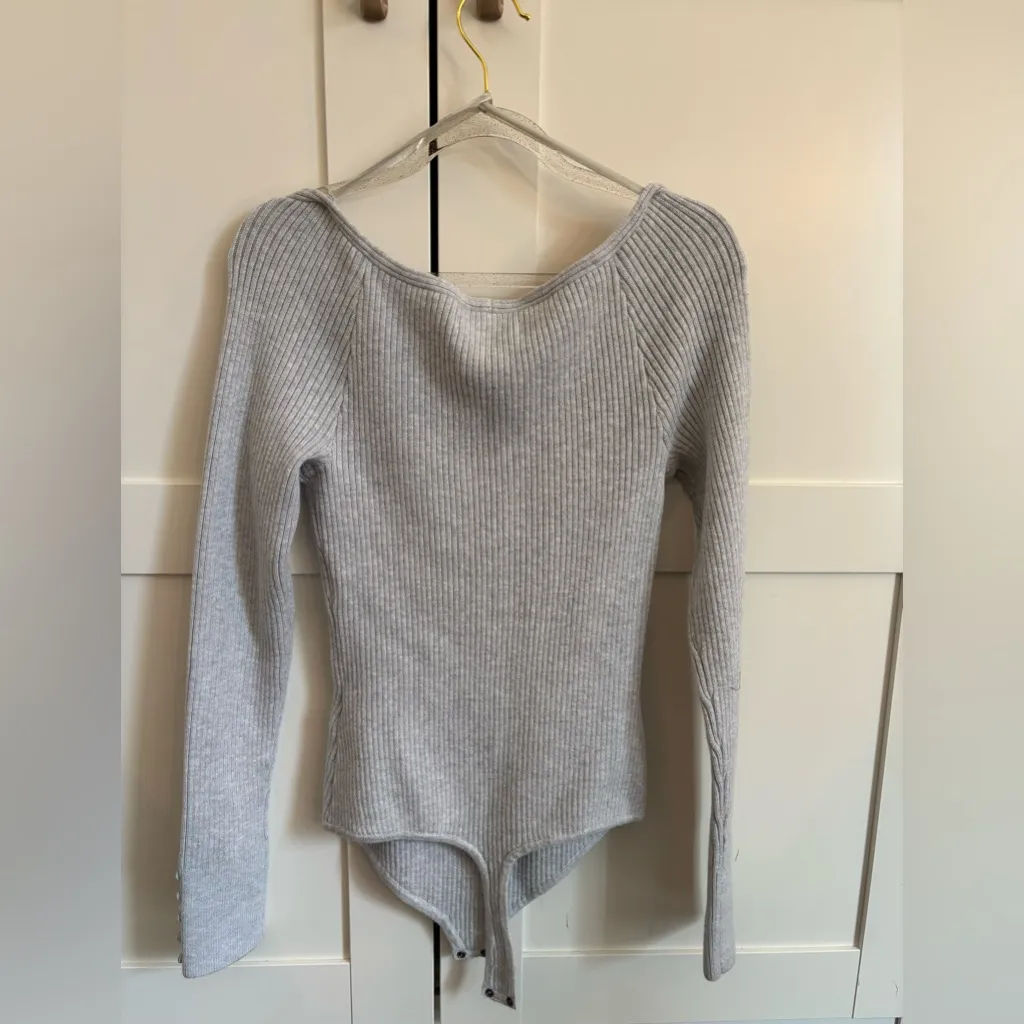 Abercrombie Ribbed Gray Long Sleeve Thong Bodysuit Size Medium New Without Tags - Image 3