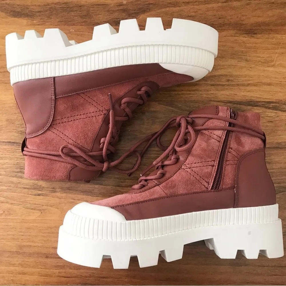 GIANNI BINI Rust Red Leather Lug Sole Platform Bootie Sneaker High Top‎ Size 6.5 - Image 9