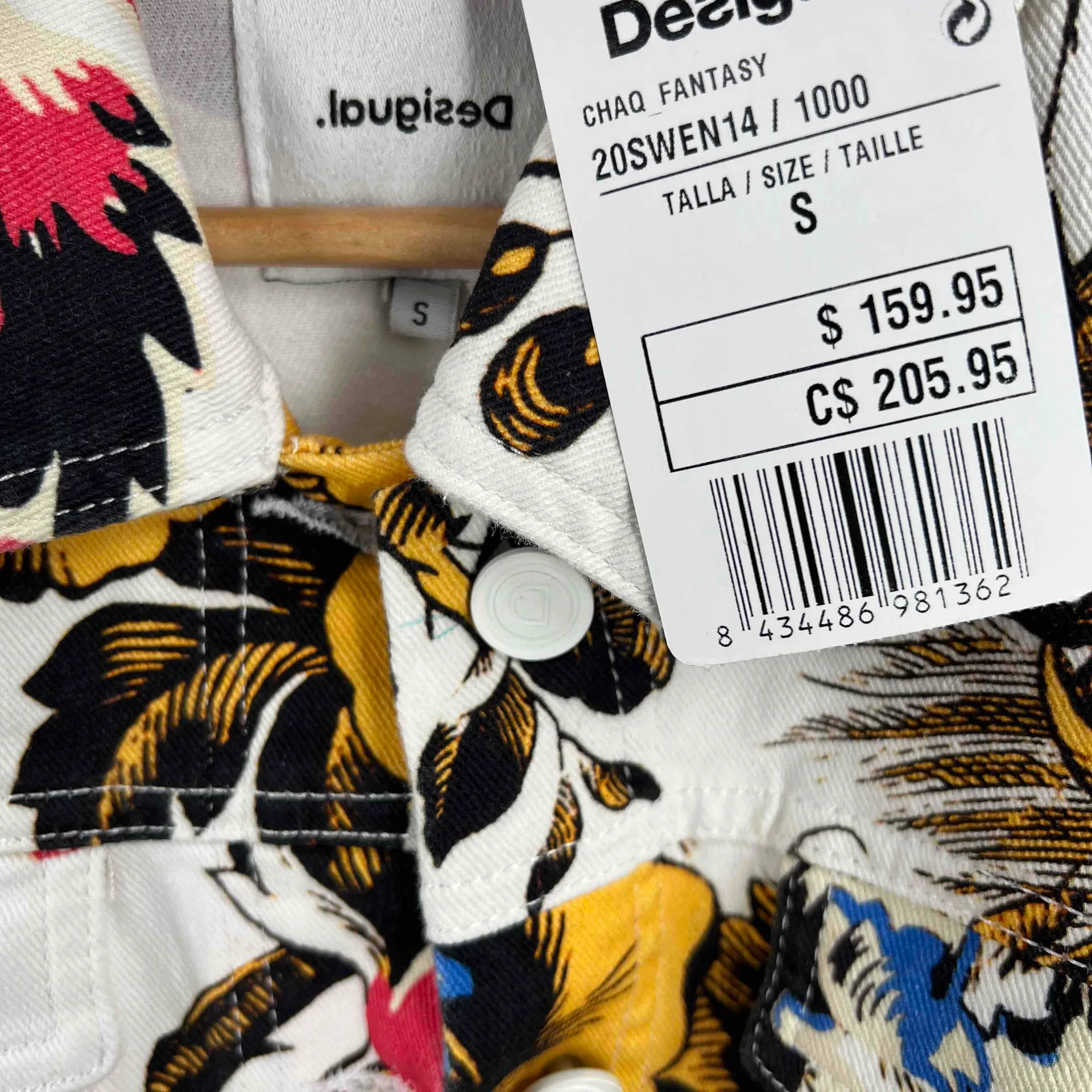 Desigual Denim Jacket White Floral Button Front Womens Size‎ Small New - Image 7