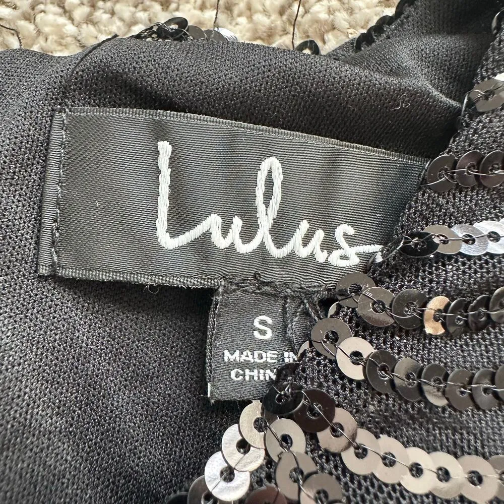 Lulu's Stardust black sequin bodycon 3/4 sleeve mini dress size S - Image 7
