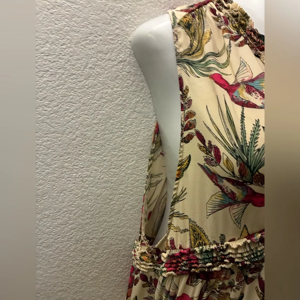 Free People Floral Hum-mingbird Haze Tiered Ruf-fle V-Neck Tunic Tank Swing Top - Image 8