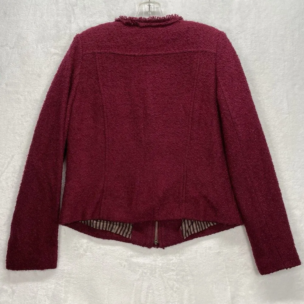 Cabi Smart Jacket Womens 12 Red Merlot Boucle Full Zip tweed‎ wool blend stripe - Image 9