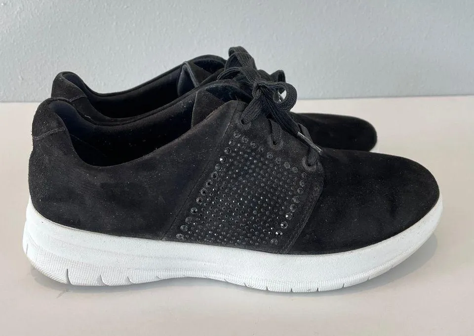 FitFlop Womens Sporty Pop X Fashion Sneaker Size 7.5 Black Suede - Image 3