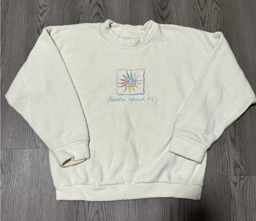 Vintage 90s Amelia Island Florida Pullover Sweater Cream size Women’s Medium White - Image 1