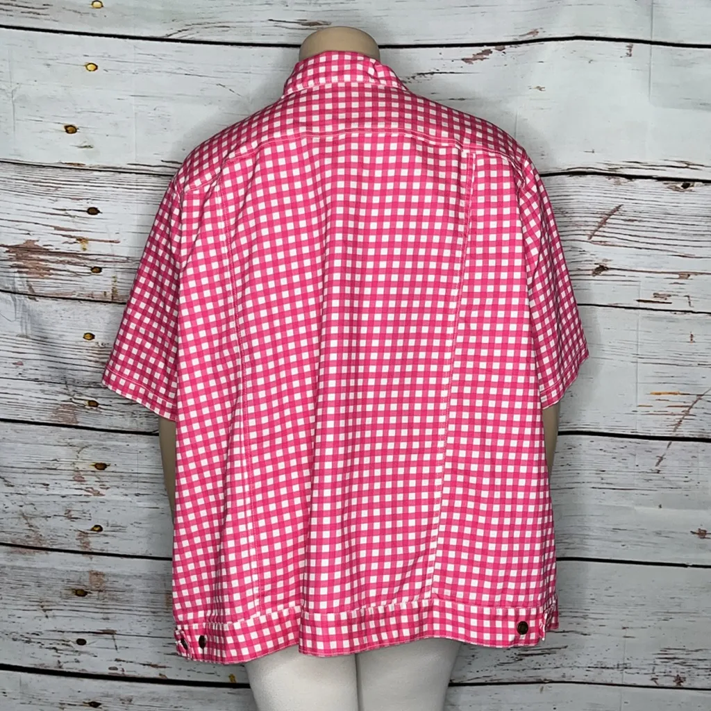 Woman Within Size 34W Pink & White Gingham Check Button Down Jean Jacket - Image 4