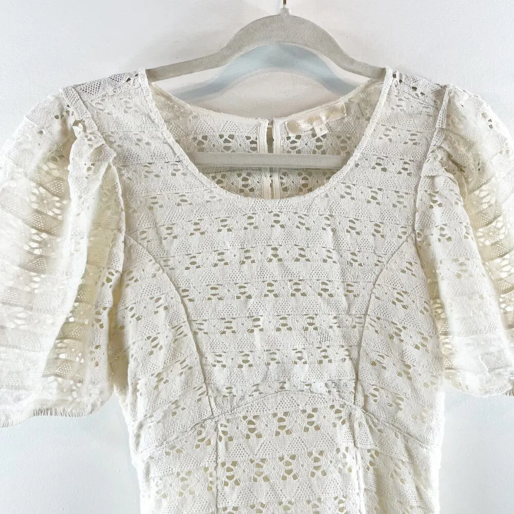 LoveShackFancy Apollo Lace Short Puff Sleeve Cotton Mini Dress White 2 - Image 6