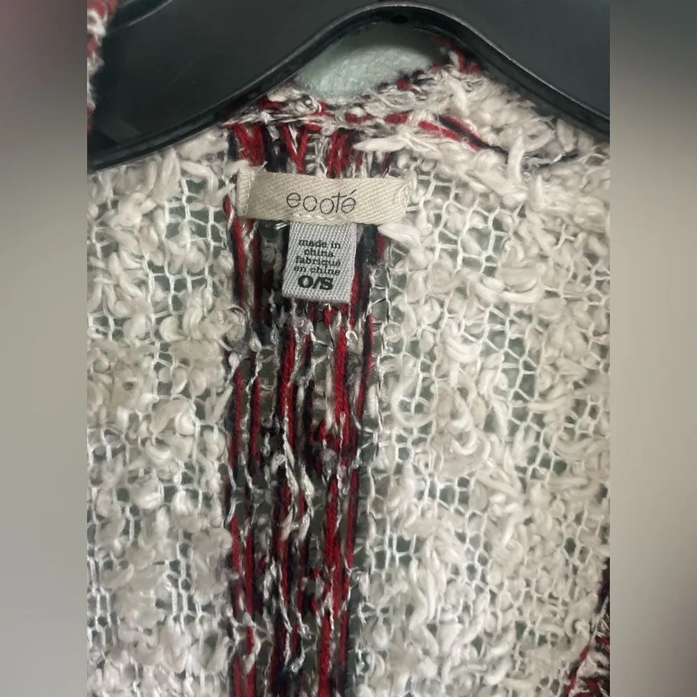 Ecote Urban Outfitters Textured Red White Stripe Sweater Poncho Shawl SZ OS - Image 5
