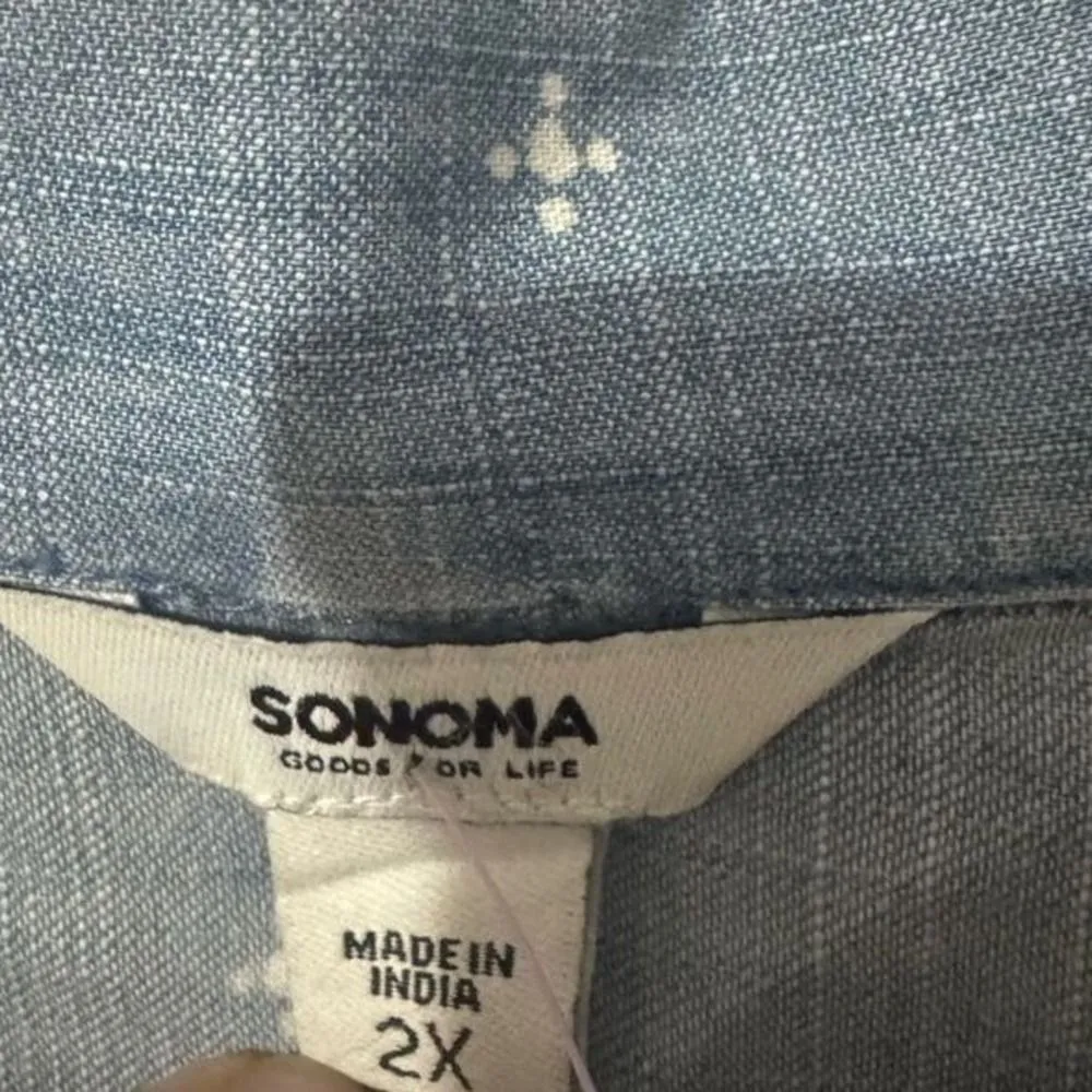 Sonoma Womens Blue 100% Cotton‎ All Over Print Short Sleeve Button Shirt sz 2X - Image 4