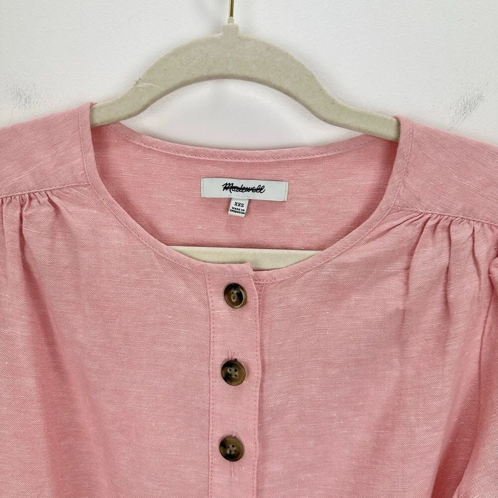 NEW Madewell Linen Blend Puff Sleeve Tassel Tie Jumpsuit Relaxed Fit Pink XXS - Image 15