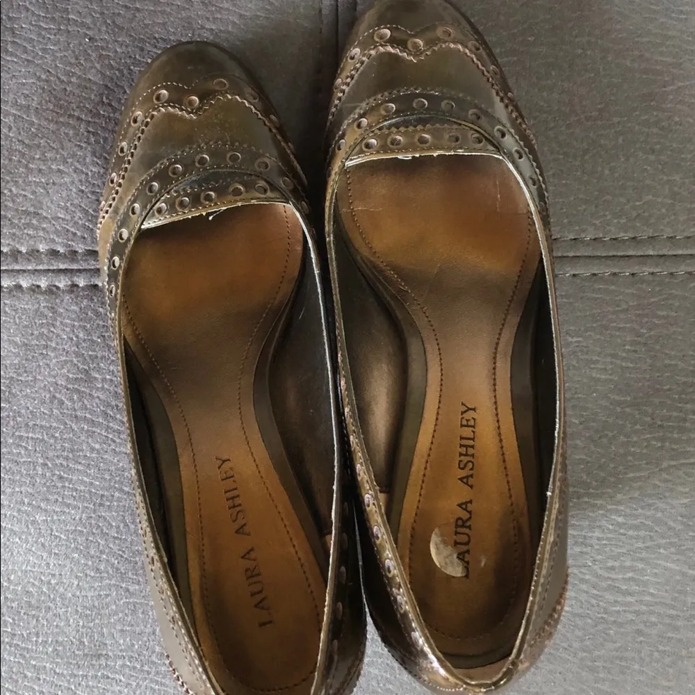 LAURA ASHLEY Brown/Green Leather Heels S7.5 - Image 4