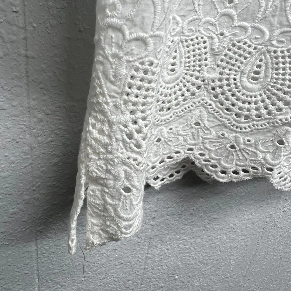 FDJ Women's Garden Core Peasant Coastal Embroidered Crochet Vacation Top Size 4 White - Image 9