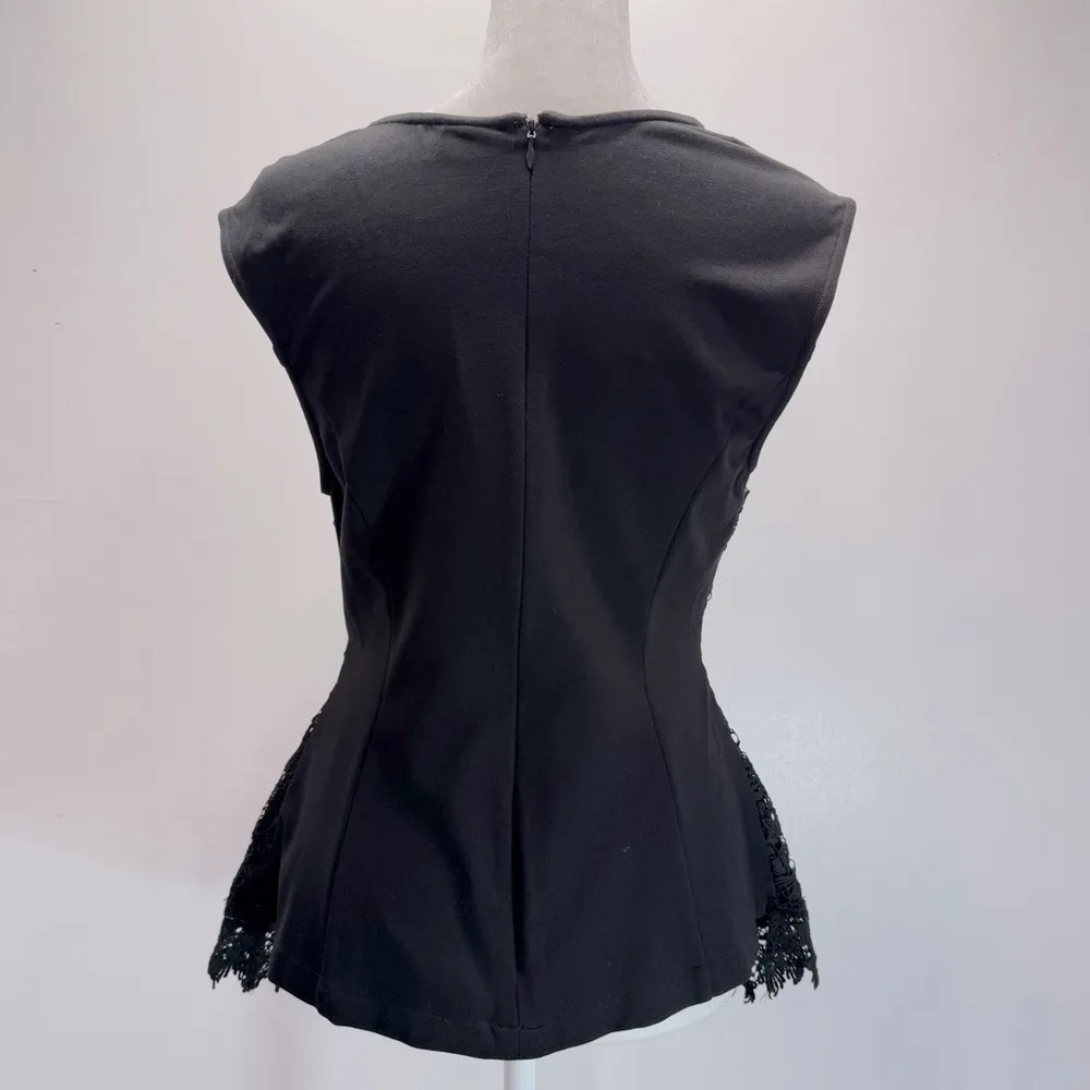 KAii Elegant Black Floral Lace Overlay Sleeveless Peplum Top Whimsigoth Coquette Size L - Image 8