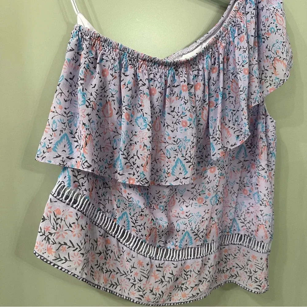 Saylor Janice One Shoulder Top Purple Floral Blouse Size Large - Image 4