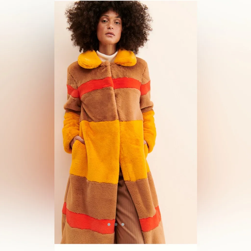 Anthropologie Hutch Colorblock Stripe Faux Fur Coat - Image 2