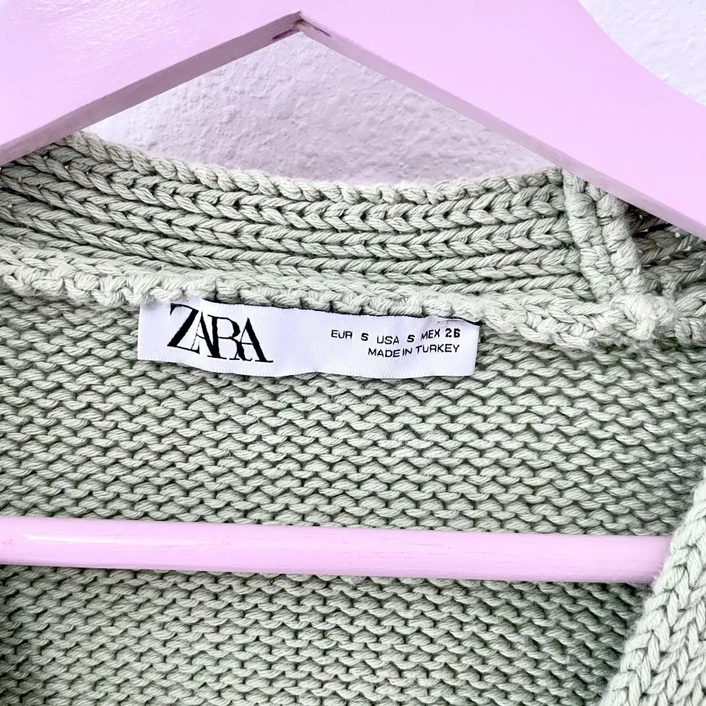 Zara Light Green Jeweled Cardigan Sweater Knit Size S - Image 4