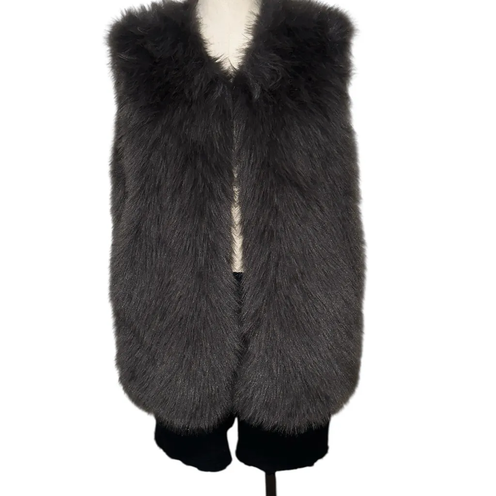 NWT Jason Wu Charcoal Gray Faux Fur Vest Shrug Bolero Open Front Fluffy Medium - Image 3