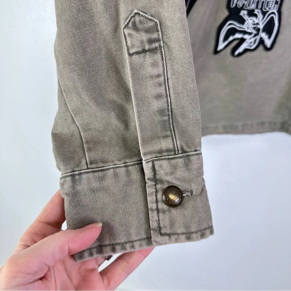 Zara Basics Customized Band Patches Button‎ Up Grey Green Size M - Image 2