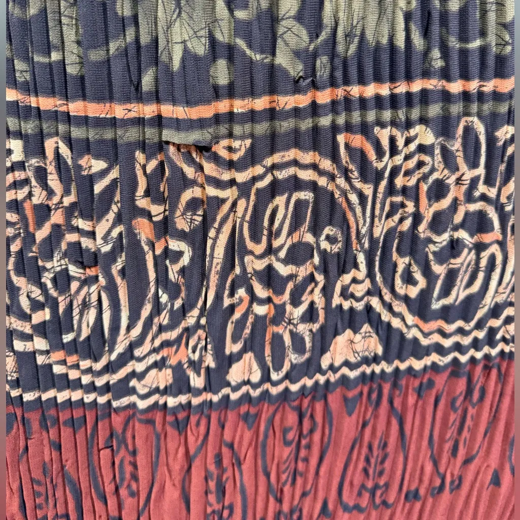 Vintage Y2K Boho Jewel Tone Plisse Pleated Skirt Pull On Hippie Gypsy Size 16 Brown - Image 3