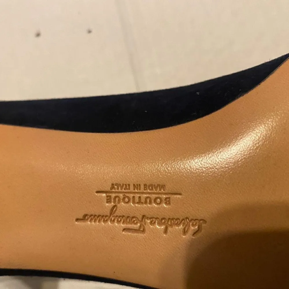 SALVATORE FERRAGAMO Women’s Black Suede Square Toe Heels Size 6.5 2A 2” Heel - Image 7