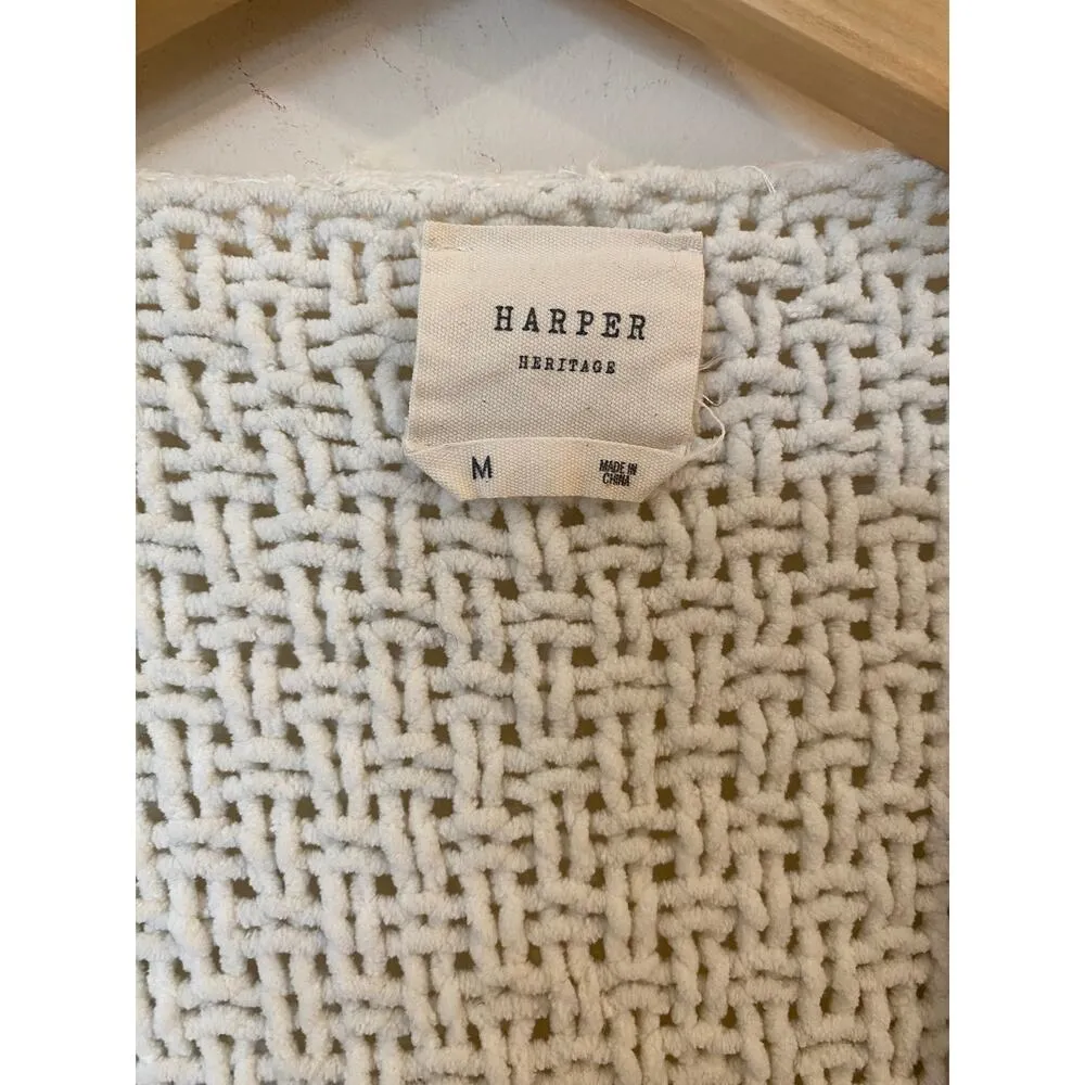 Harper Heritage Slouchy Chunky Knit Open Cardigan Sweater Cream Womens Medium - Image 7