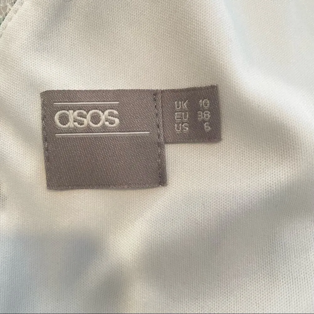 ASOS White Floral Print Knee Length Lace Shoulder Dress Womens 6 Tropical Vaca - Image 7