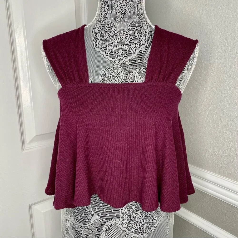 FREE PEOPLE Womens XS Ribbed Square Neck Reversible Flowy Crop Tank Top - Image 4