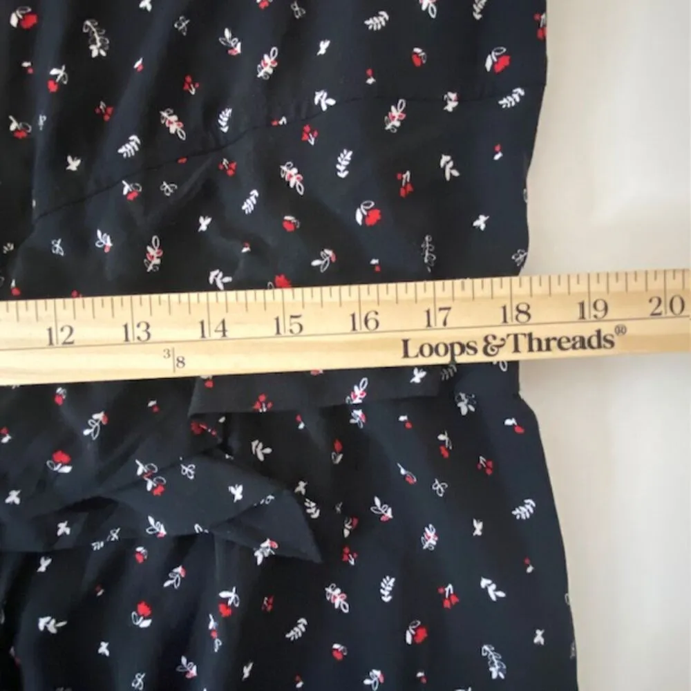 J Jill Black Floral Tie Waist Wide Leg Short Sleeve Casual Flowy Jumpsuit Sz L Size L - Image 7